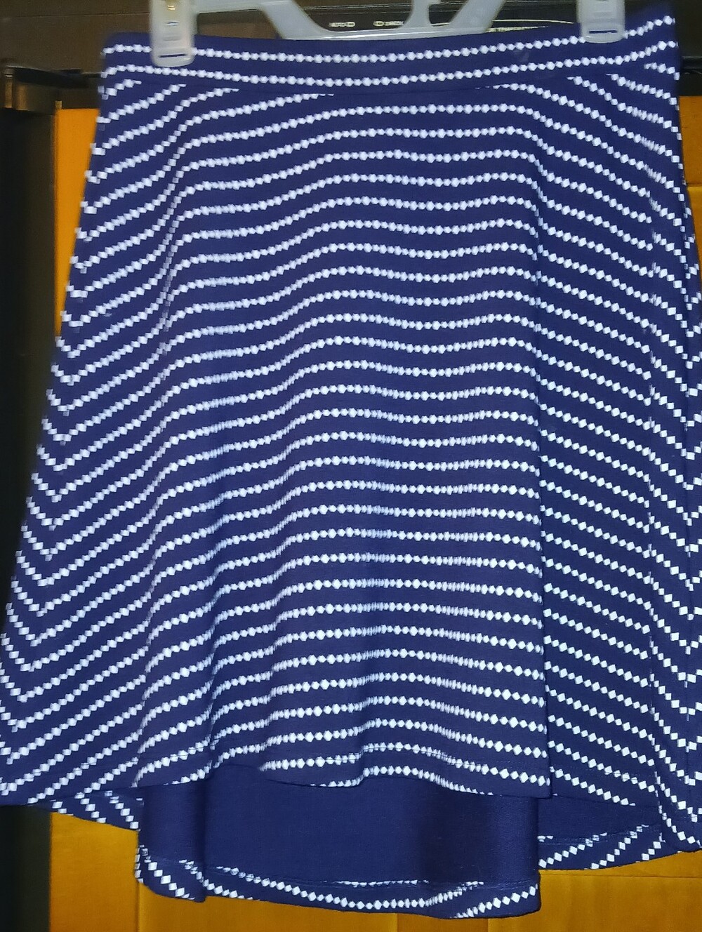 Caslon Blue White Geometric Knit A-Line Knee Skirt Pull-On Elastic Waist Size S